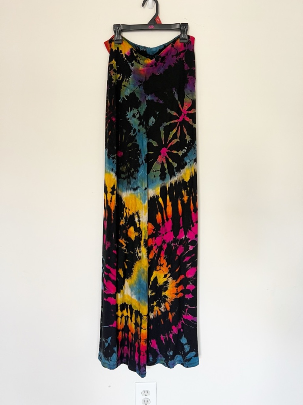 Kathmandu Imports Black Tie-Dye Maxi Dress Medium Neon Swirls